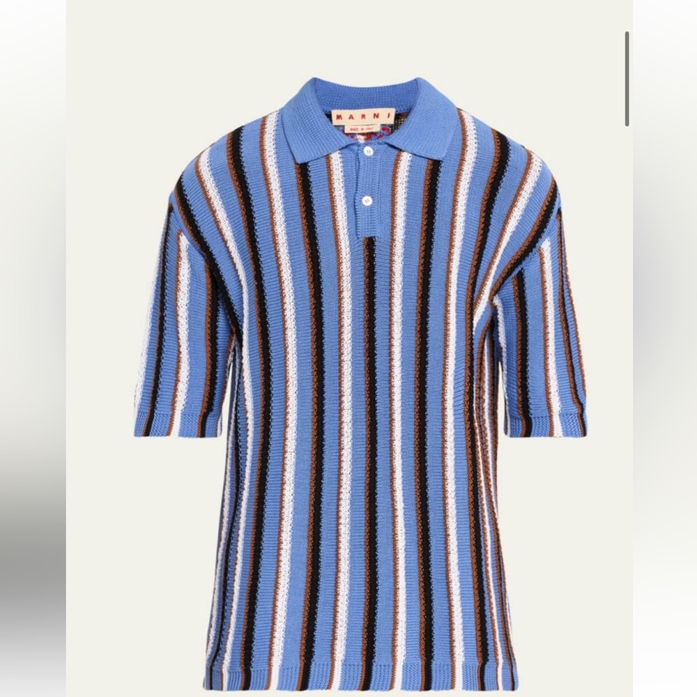 Marni Blue and Brown Striped Knit Polo